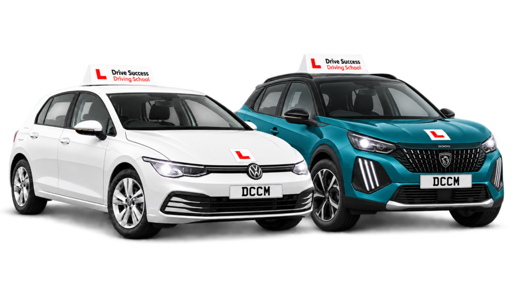 white volkswagen golf and teal peugeot 2008 learner cars
